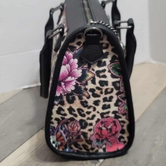 NWT Ed Hardy Cheetah Skull And Roses Tatoo Design Satchel/ Crossbody Handbag - Picture 5 of 15